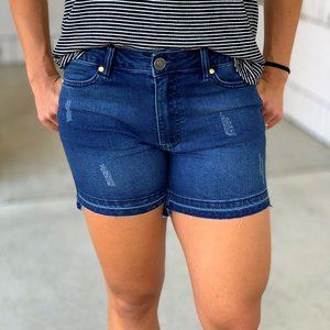 Distressed Released Hem Denim Jean Shorts